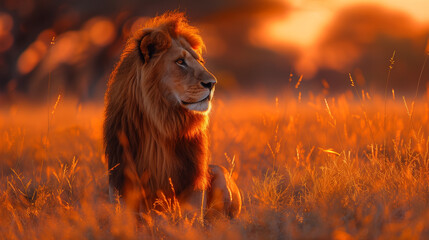 Naklejka premium lion in grass field