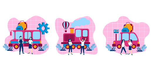 Flat Bundle Travel Transportation Design Illustration