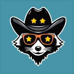 vintage illustration of raccoon with a cowboy hat and cool sunglasses © Khai