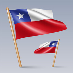 Vector illustration of two 3D-style flag icons of Chile isolated on light background. Created using gradient meshes, EPS 10 vector design elements from world collection