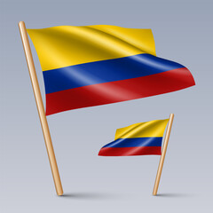 Vector illustration of two 3D-style flag icons of Colombia isolated on light background. Created using gradient meshes, EPS 10 vector design elements from world collection