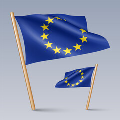 Vector illustration of two 3D-style flag icons of European Union isolated on light background. Created using gradient meshes, EPS 10 vector design elements from world collection