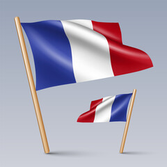 Vector illustration of two 3D-style flag icons of France isolated on light background. Created using gradient meshes, EPS 10 vector design elements from world collection