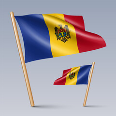 Vector illustration of two 3D-style flag icons of Moldova isolated on light background. Created using gradient meshes, EPS 10 vector design elements from world collection