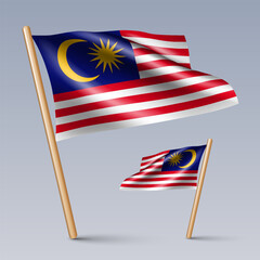 Vector illustration of two 3D-style flag icons of Malaysia isolated on light background. Created using gradient meshes, EPS 10 vector design elements from world collection