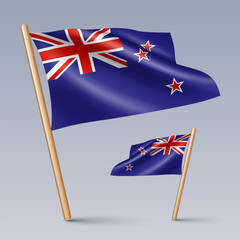 Vector illustration of two 3D-style flag icons of New Zealand isolated on light background. Created using gradient meshes, EPS 10 vector design elements from world collection