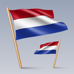 Vector illustration of two 3D-style flag icons of Netherlands isolated on light background. Created using gradient meshes, EPS 10 vector design elements from world collection
