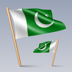 Vector illustration of two 3D-style flag icons of Pakistan isolated on light background. Created using gradient meshes, EPS 10 vector design elements from world collection