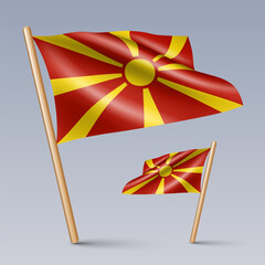 Vector illustration of two 3D-style flag icons of North Macedonia isolated on light background. Created using gradient meshes, EPS 10 vector design elements from world collection