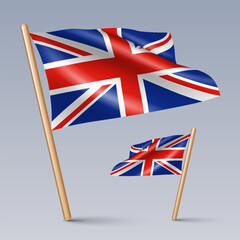 Vector illustration of 3D-style flag icons of United Kingdom (UK) isolated on light background. Created using gradient meshes, EPS 10 vector design elements from world collection