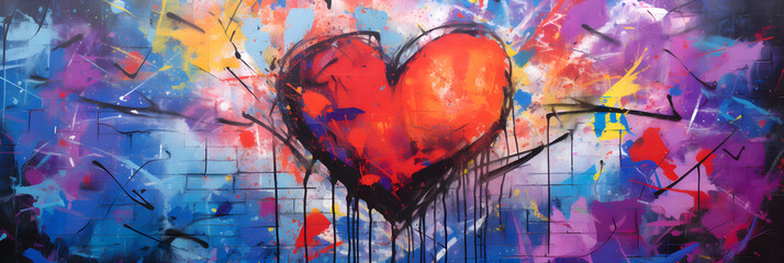Fototapeta premium Abstract Heart Graffiti on Urban Brick Wall - A Loud Whisper of Street Art
