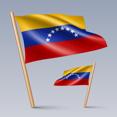 Vector illustration of two 3D-style flag icons of Venezuela isolated on light background. Created using gradient meshes, EPS 10 vector design elements from world collection