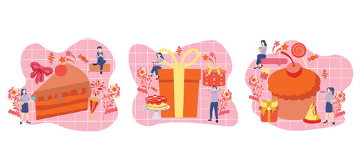 Flat Bundle Sweet Birthday Design Illustration