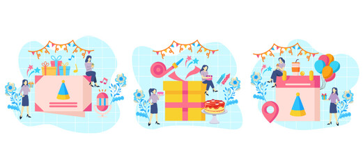 Flat Bundle Birthday Invitation Design Illustration