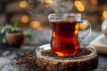 Fototapeta premium Freshly brewed hot Turkish tea in a glass