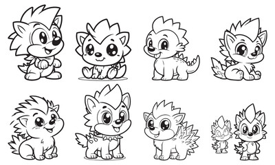 Cute animal cartoon vector illustration black and white for coloring book.