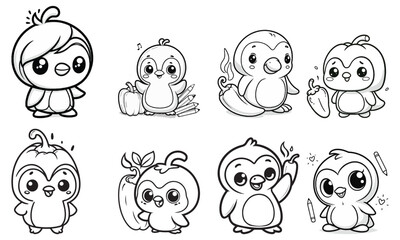 Cute animal cartoon vector illustration black and white for coloring book.