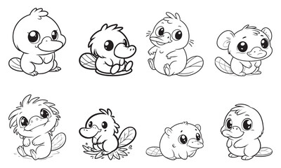 Cute animal cartoon vector illustration black and white for coloring book.