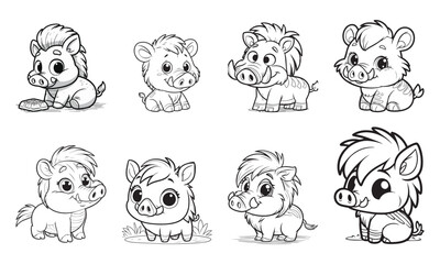 Cute animal cartoon vector illustration black and white for coloring book.