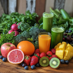 Healty fresh food on table make with AI generate