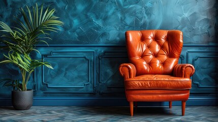 Living room with leather armchair - obrazy, fototapety, plakaty