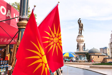 Skopje, North Macedonia - 30th March 2024.: Monument to Philip II of Macedonia in Skopje, North Macedonia. On a hot sunny spring morning. 