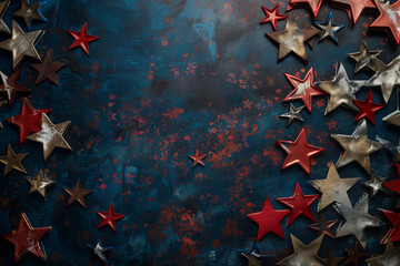 
minimalistic top view background with American stars for USA Independence Day, 4th of July with copy space