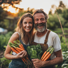couple with vegetables in garden make with AI generate