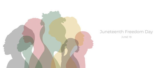 Freedom Day banner.June Nineteenth - Freedom Day,Liberation Day,Emancipation Day.Silhouettes of black African and African-American men and women.Vector.