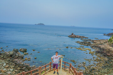 Sand beach with blue sea at sunny day in Quy Nhon, Vietnam.
