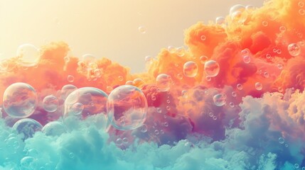 An abstract illustration of upward-floating bubbles, representing joy and laughter, on a pastel...