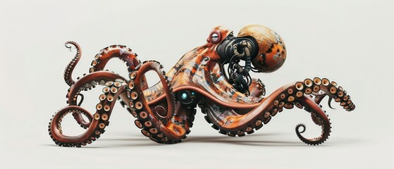 Obraz premium Innovative page design meets the strangest elements, an Octopus Man in scifi vintage illustration, floating on white, 