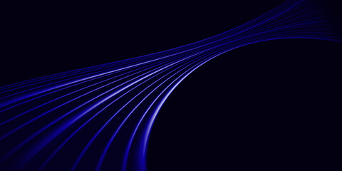 The future world of high-tech cyber technology. Abstract pattern of curve lines representing speed on black background. Gradient and copy space
