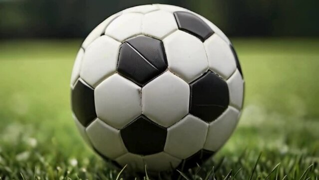 Classic Black and White Soccer Ball on Green Grass Field