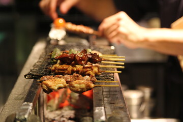 Traditional yakitori chicken stand in Japan