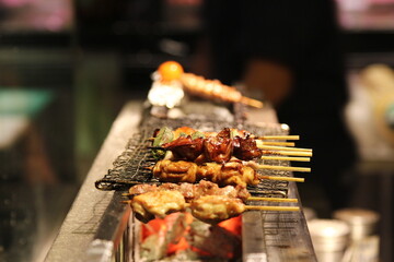 Traditional yakitori chicken stand in Japan