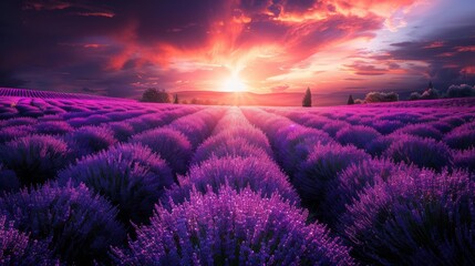 Amazing blooming landscape with purple lavender fields in summer in France - obrazy, fototapety, plakaty