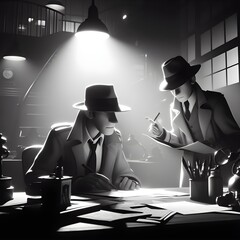 A detective solving a mystery black and white vintage style - obrazy, fototapety, plakaty