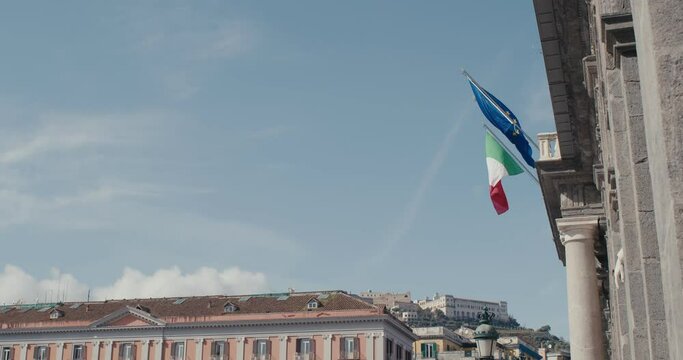 Italian Europe flag Plebiscite Square Castle Saint Elmo Naples Italy