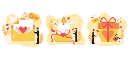 Flat Bundle Wedding Design Illustration