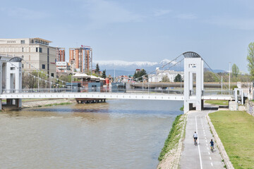 Skopje, Macedonia- March 31, 2024: Stone bridge Skopje, a bridge across the Vardar River in Skopje, the capital of the Republic of North Macedonia.