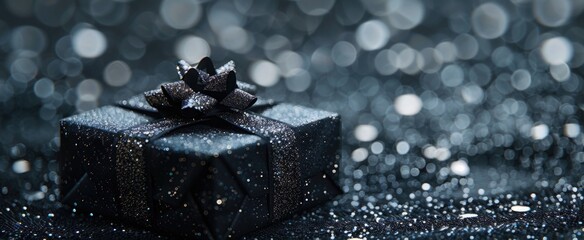 Black glitter background with subtle silver sparkles, offering a sophisticated and modern look for gift wrapping. Fathers day celebration