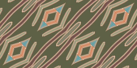 Ethnic ikat seamless pattern in tribal. Aztec geometric ethnic ornament print. Ikat pattern style. Design for background, wallpaper, illustration, fabric, clothing, carpet, textile, batik, embroidery.