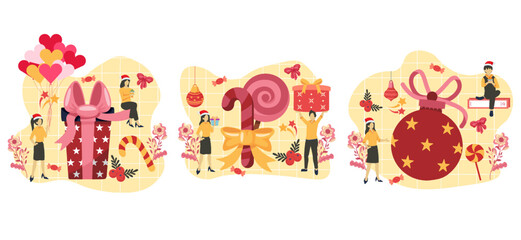 Flat Bundle Christmas Celebration Design Illustration