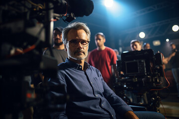 Obraz premium Video production and film crew team with creativity generative AI technology