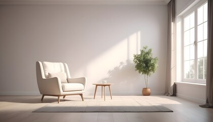 empty white room with chair and plant in the corner white and gold modern and contemporary design