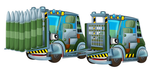 cartoon scene with two military army cars vehicles with forklift theme isolated background illustration for children - 788049502