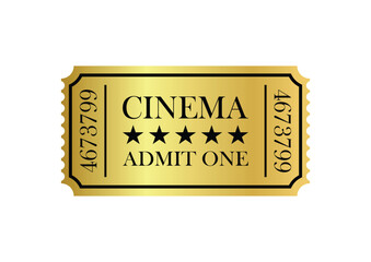 Golden Cinema ticket icon. Cinema movie theatre and entertainment theme