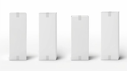 A set of tall white box product packaging in both side view and front view, isolated on white background with a clipping path provided