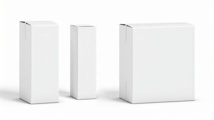 A set of tall white box product packaging in both side view and front view, isolated on white background with a clipping path provided